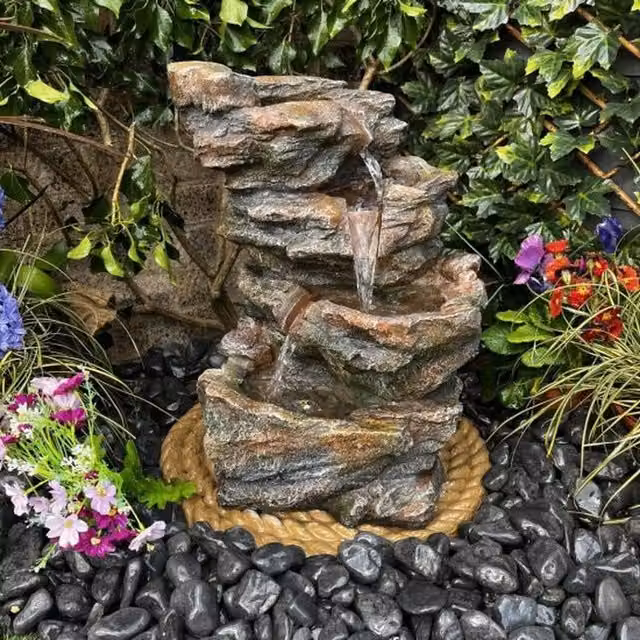 Tranquility Dacite Rock Effect Solar Cascade Water Feature in Grey