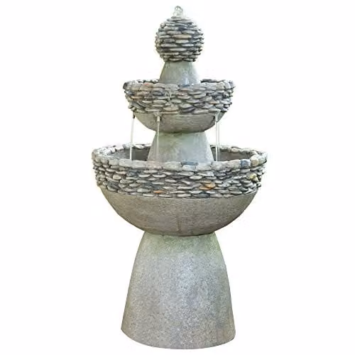 Teamson Home Grey 3-Tier Modern Cascade Water Fountain with Stone Effect Polyresin Finish – 1