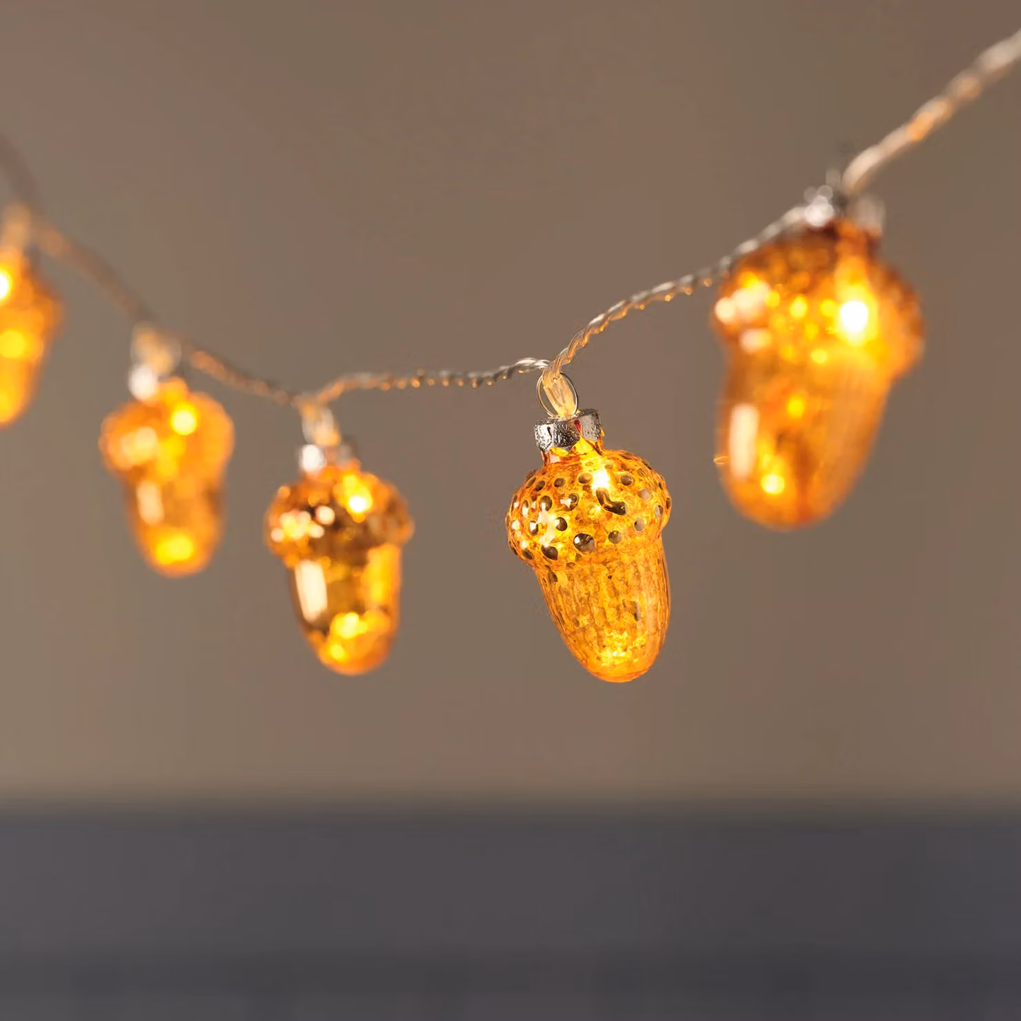 Lights4fun 10 Glass Acorn LED Fairy Lights in Burnt Orange and Transparent with Warm White Light – 1