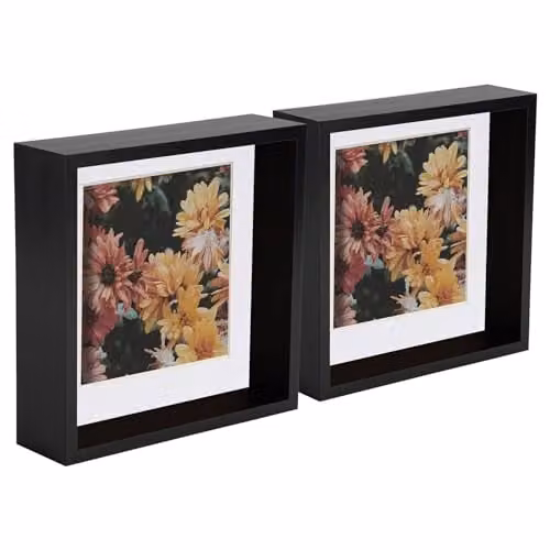 Nicola Spring 5 Piece Black 3D Shadow Box Photo Frame Set with White 6 x 6 inch Mounts and 8 x 8 inch Frames – 1