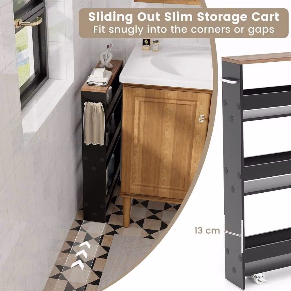 VOGREX Black 4-Tier Wheeled Metal Utility Storage Cart with Adjustable Shelves – 4
