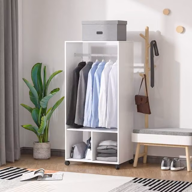 HOMCOM Modern Open Wardrobe Clothes Rail in White