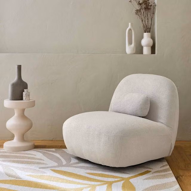 sweeek Textured Terry Swivel Armchair in Cream