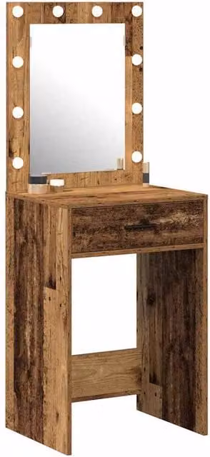 Berkfield Home Elegant Dressing Table with LED Lights in Brown Old Wood, W/D/H: 50 x 41 x 135 cm – 1