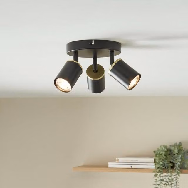 Pagazzi Talbot Matte Black 3-Spot Ceiling Light with Adjustable Dimmable GU10 Glass Shades – 1