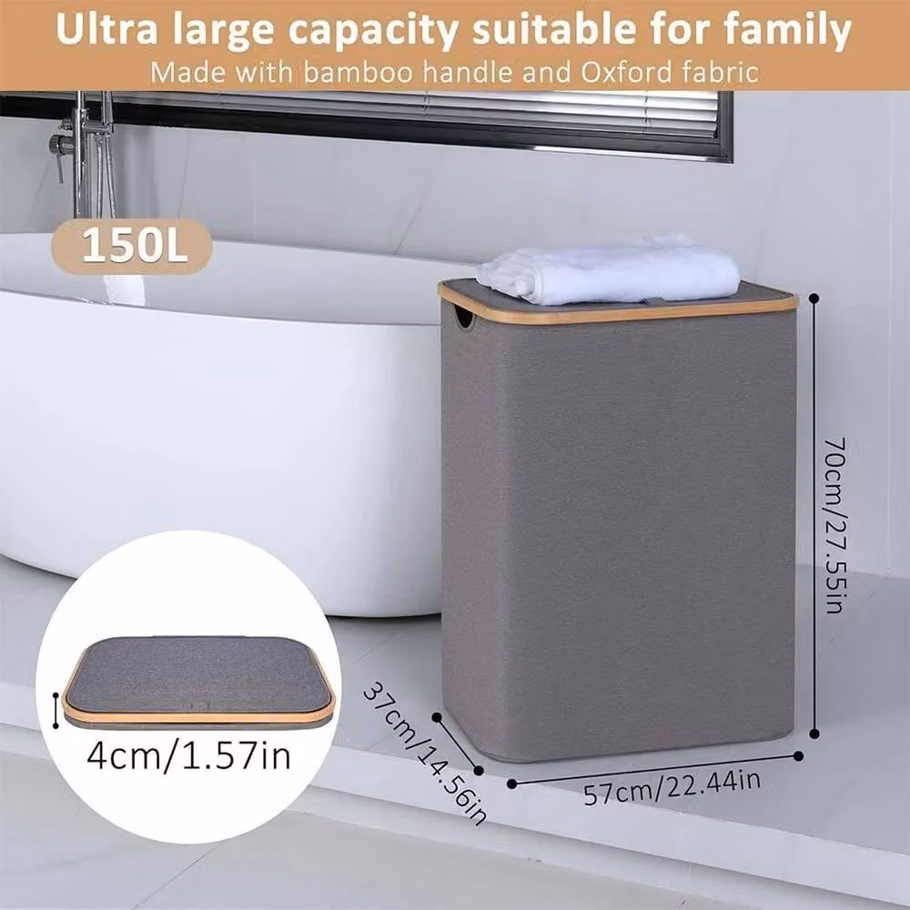 VOGREX Grey Collapsible Fabric Laundry Basket with Removable Bag – 2