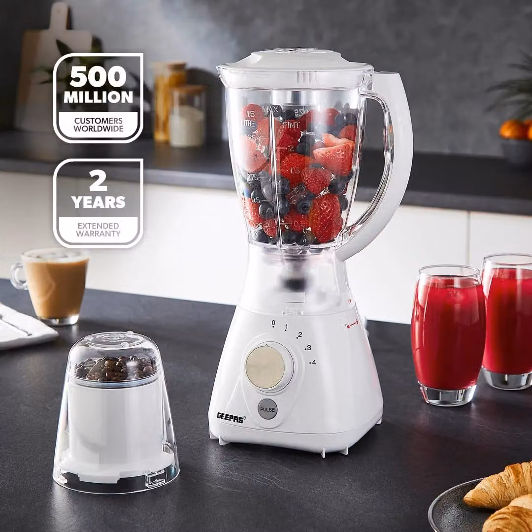 Geepas 550W Jug Blender with Coffee and Spice Mill Attachment in White – 2