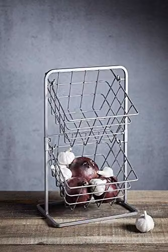 KitchenCraft 2-Tier Freestanding Metal Storage Basket Stand in Grey and Silver, W: 25 cm, D: 22 cm, H: 41 cm – 2