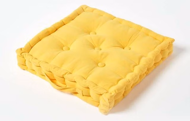 Homescapes Luxury Plain Cotton Floor Cushion in Yellow, W/D/H: 40 x 40 x 8 cm