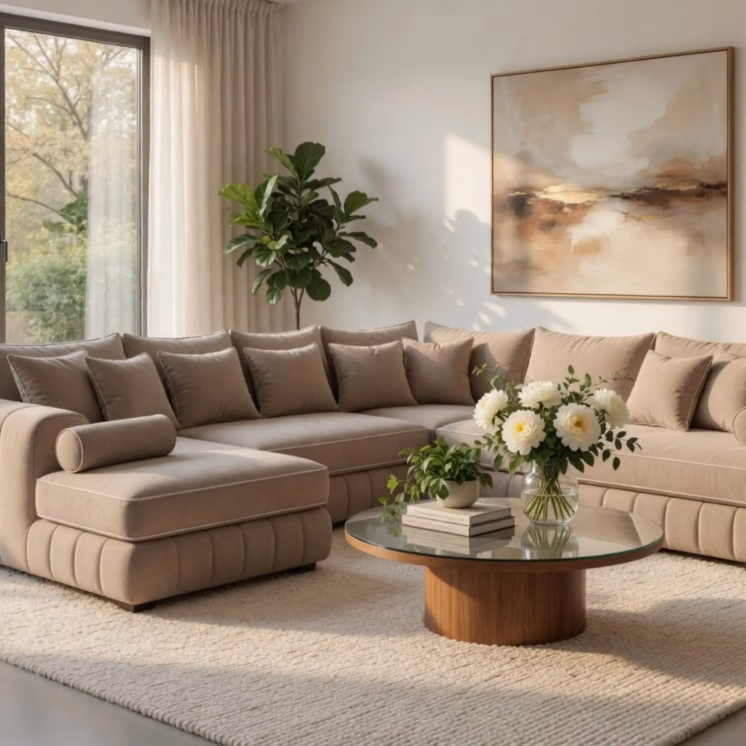 HOB Furniture Oxford Oyster U Shape Sofa with Contrast Piping in Beige – 2