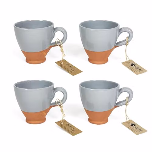 Verano Spanish Ceramics Set of 4 Grey Rustic Pastel Half Dipped Ceramic Mugs, H 10 cm x W 9.5 cm