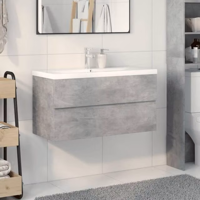 Berkfield Home 2 Piece Modern Wall Mounted Bathroom Vanity Unit Set in Grey and White, W/D/H: 90.0 x 38.5 x 45.0 cm – 1