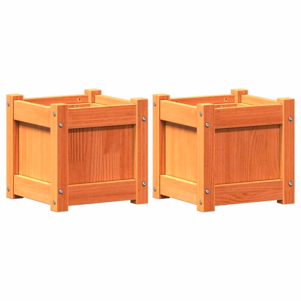 Berkfield Home Set of 2 Wax Brown Solid Wood Pine Garden Planter Tubs – 2