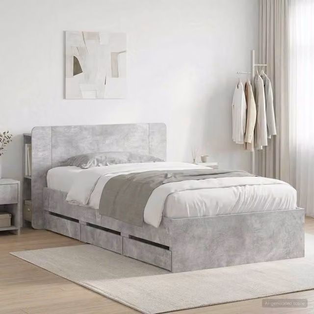 Berkfield Home Modern Bed Frame with Storage Drawers and Headboard in Grey, W/D/H: 90 x 190 cm – 1