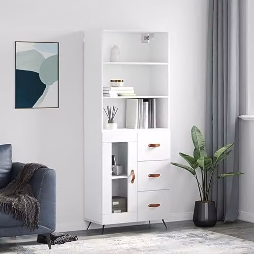 vidaXL Modern White Highboard in Engineered Wood, W/D/H: 69.5 x 34 x 180 cm – 2