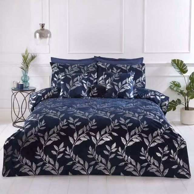 Rapport Home Como Navy and Gold Floral Duvet Cover Set with Pillowcase, W/D/H: 140 x 200 cm