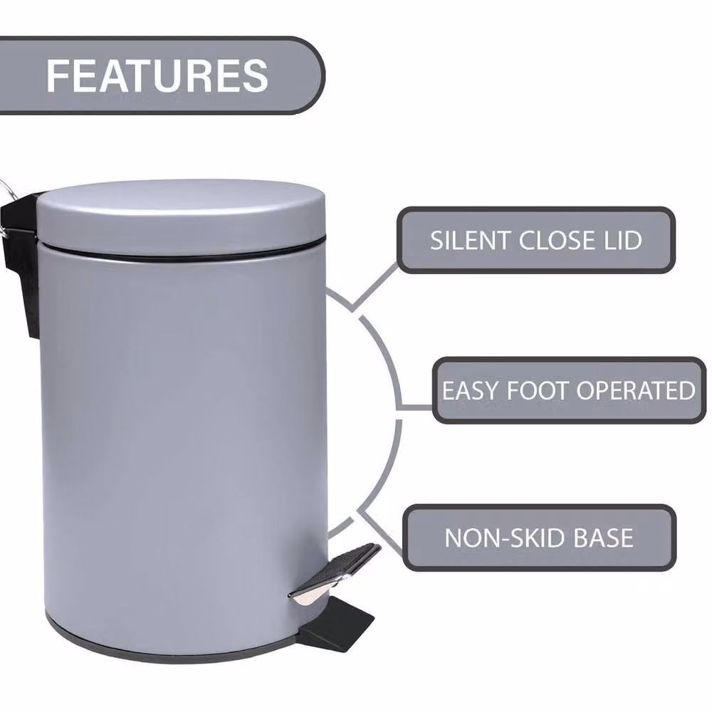 EONLION 3 Litre Small Stainless Steel Pedal Bin in Grey, Height: 100 cm – 2
