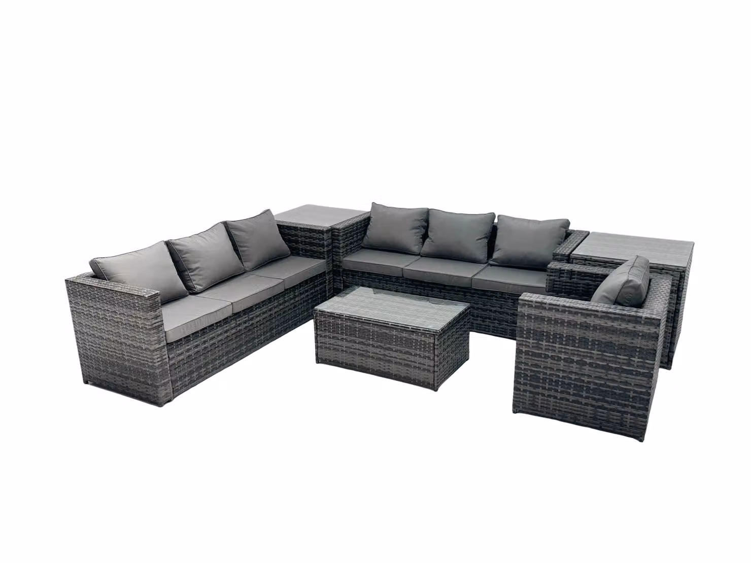 Fimous 7-Seater Patio Furniture Set in Grey with Upholstered Cushions and Coffee Table – 2