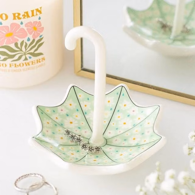 Uniqueful Green Floral Ceramic Umbrella Trinket Dish