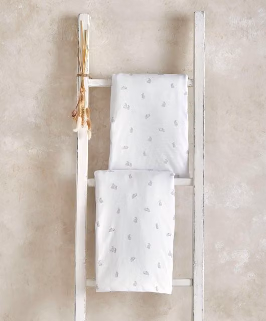 Mamas & Papas Bunny Graphic Cotbed Fitted Sheets, 2 Pack, White Cotton