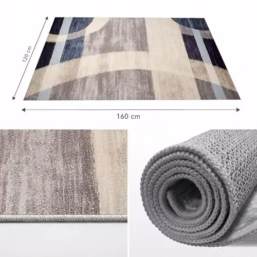 MCC Direct Modern Abstract Rectangular Microfibre Rug in Blue, W/D: 120 x 160 cm – 7