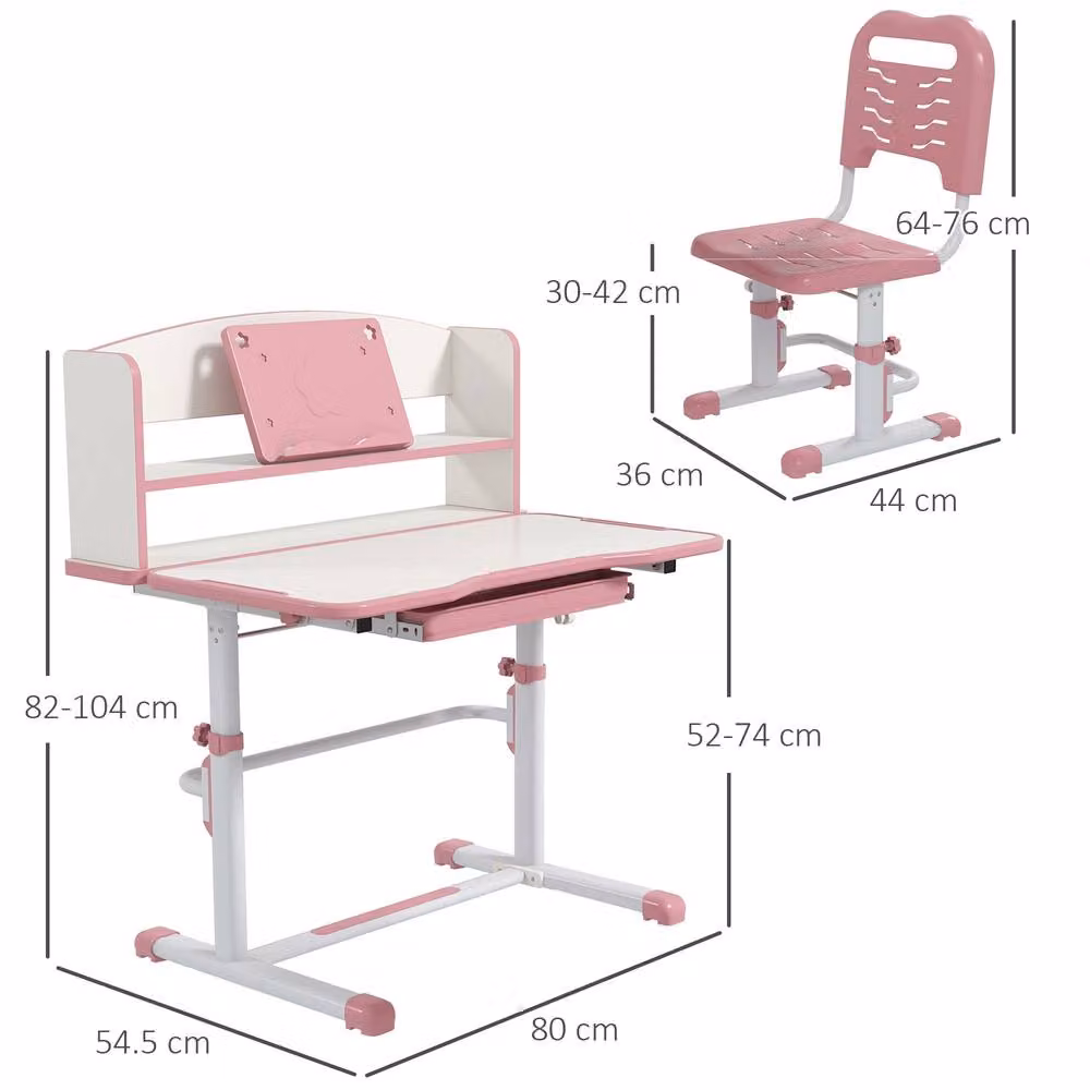 STILVORA Kids Study Table and Chair Set with Drawer and Shelf, Pink – 2