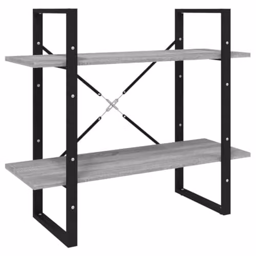 vidaXL 2-Tier Book Cabinet in Grey Sonoma, Freestanding MDF Display Shelf for Living Room, Bedroom or Office, W/D/H: 80 x 30 x 30 cm