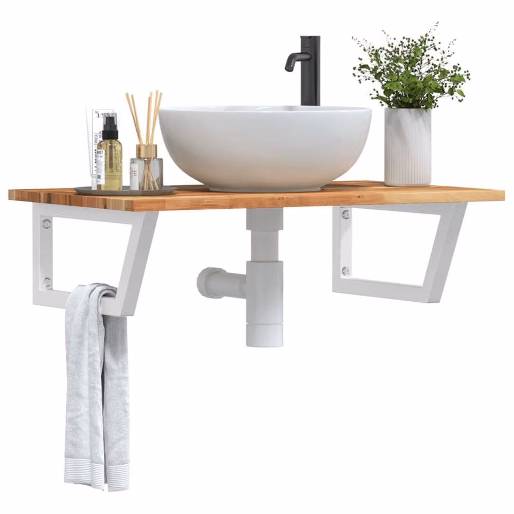 Berkfield Home Elegant Wall Mounted Basin Shelf in Brown Acacia Wood and Steel