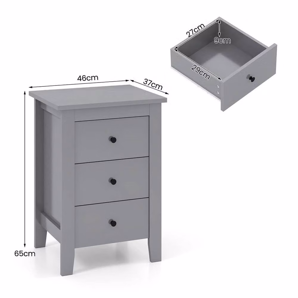 KORVIXA Modern Grey Wooden Bedside Table and Nightstand – 2