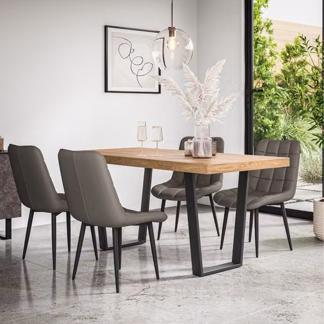 More4Homes Aria Dining Set with Oak Effect Rectangular Table and 4 Grey Nova Faux Leather Chairs