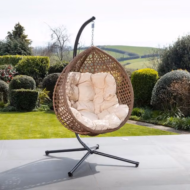 Artemis Home Bradshaw Swing Egg Pod Chair in Beige with Metal Frame and Weatherproof Cushion