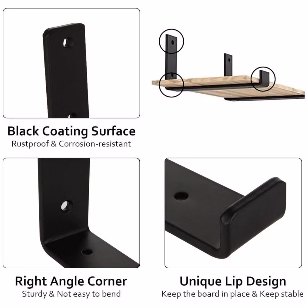 PAWNORA 2 Pack Heavy Duty Solid Steel Shelf Brackets in Matt Black – 3