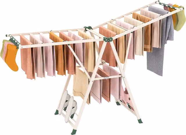 Costway Foldable Metal Laundry Drying Rack with Wing Arms in Beige or White
