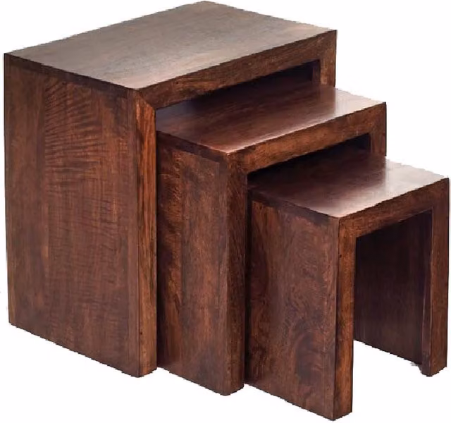 IH Design Modern Mango Wood Nest of 3 Square Tables in Brown