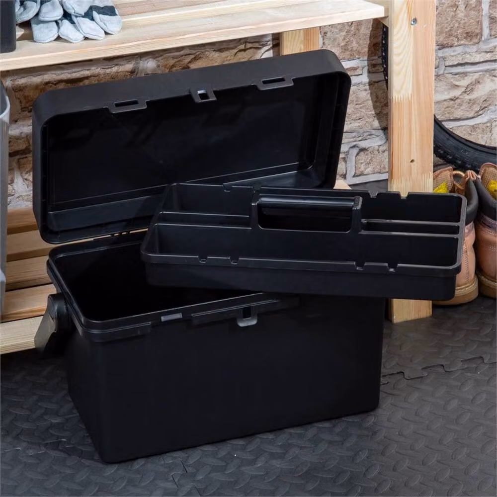 Nordara Black Plastic and Aluminium Portable Tool Box with Lockable Lid and Inserts, 2 x W: 46 cm – 3