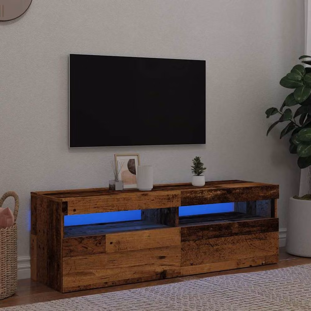 Berkfield Home TV Cabinet with LED Lights in Old Wood Brown, W/D/H: 120 x 35 x 40 cm – 2