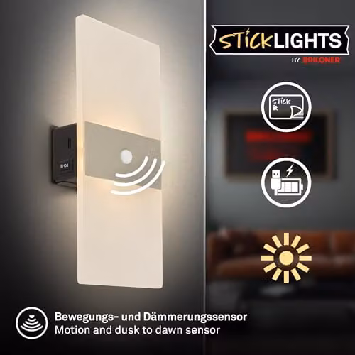 Briloner Sticklights Rechargeable LED Wall Light with Motion Sensor, Gold/Brass, W/D/H: 22 x 4 x 10 cm – 2