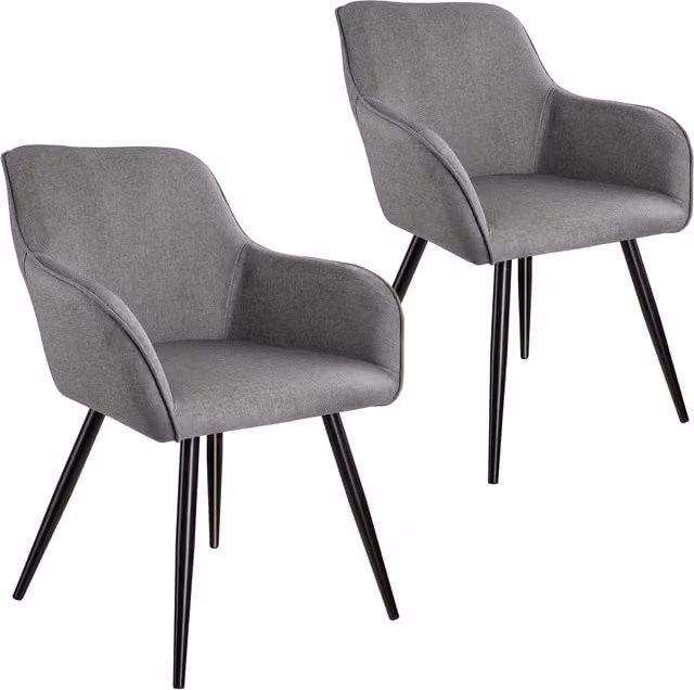 Tectake Set of 2 Modern Fabric Accent Chairs with Armrests in Grey and Black