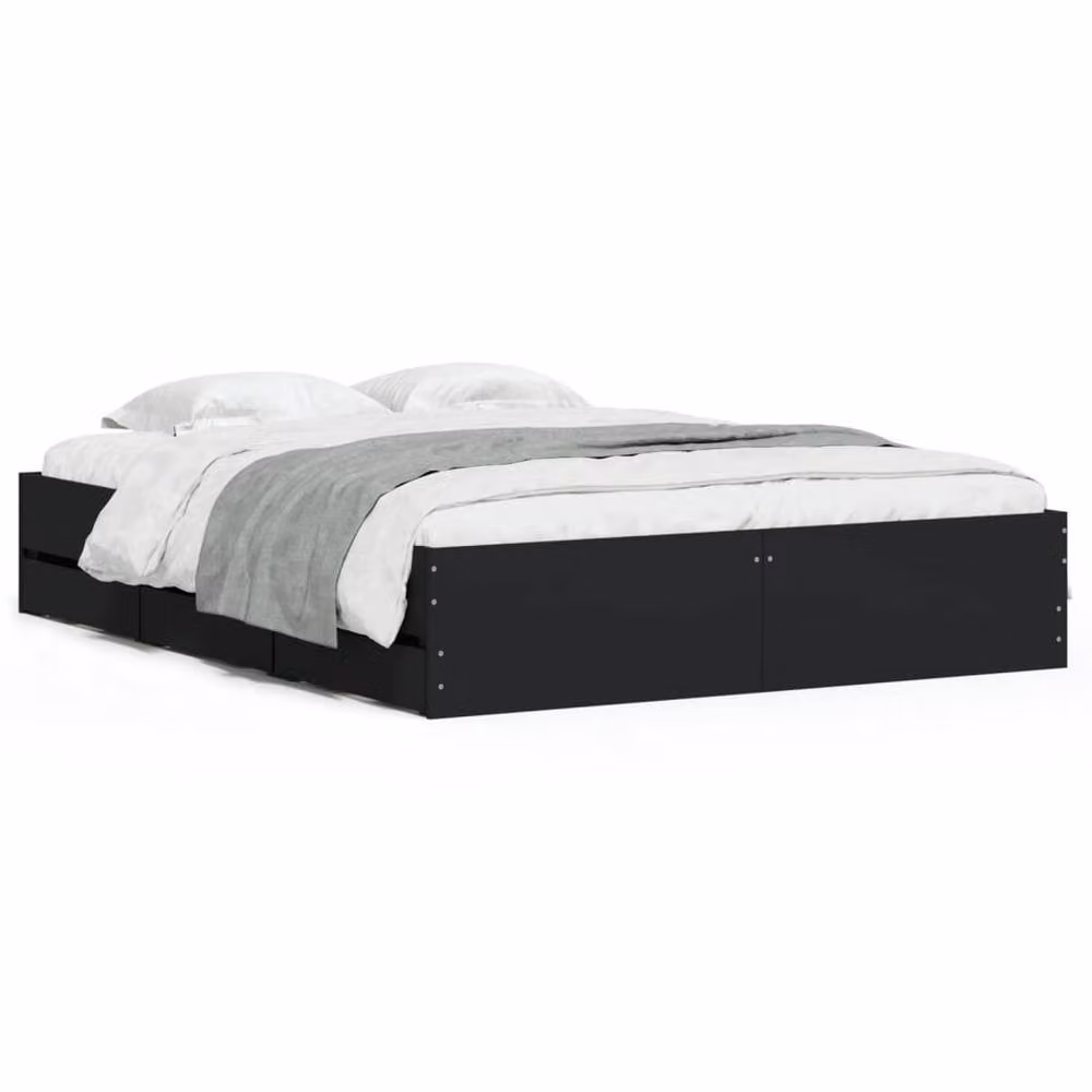 Berkfield Home Modern Bed Frame with Drawers, Black, W/D/H: 140 x 190 x 143 cm – 3