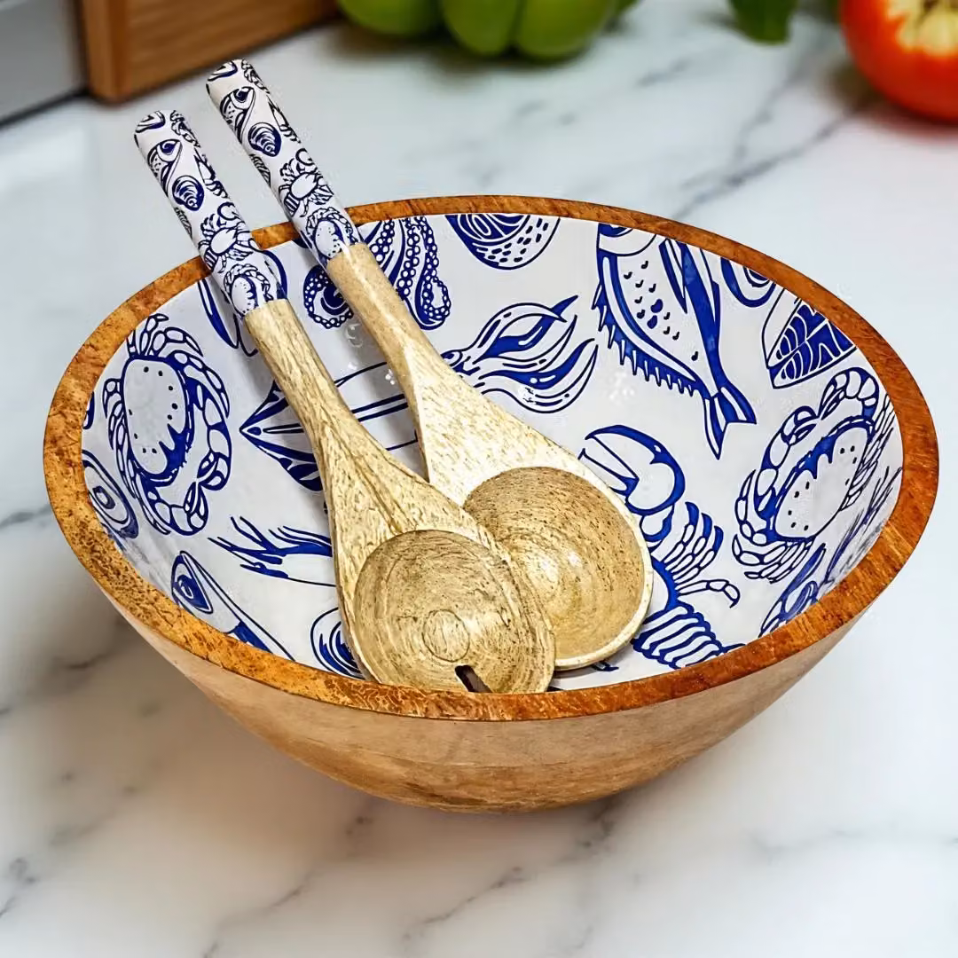 Hartsmede Ocean Medium Serving Bowl with Spoons in Blue – 4