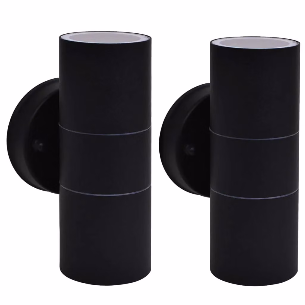 Berkfield Home Set of 2 Modern Black Stainless Steel Outdoor Wall Lights with Transparent Glass and Warm White LED Up/Down Lighting – 2