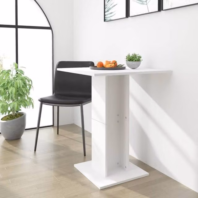 Berkfield Home White Square Bistro Table in Engineered Wood, W/D/H: 60 x 60 x 75 cm