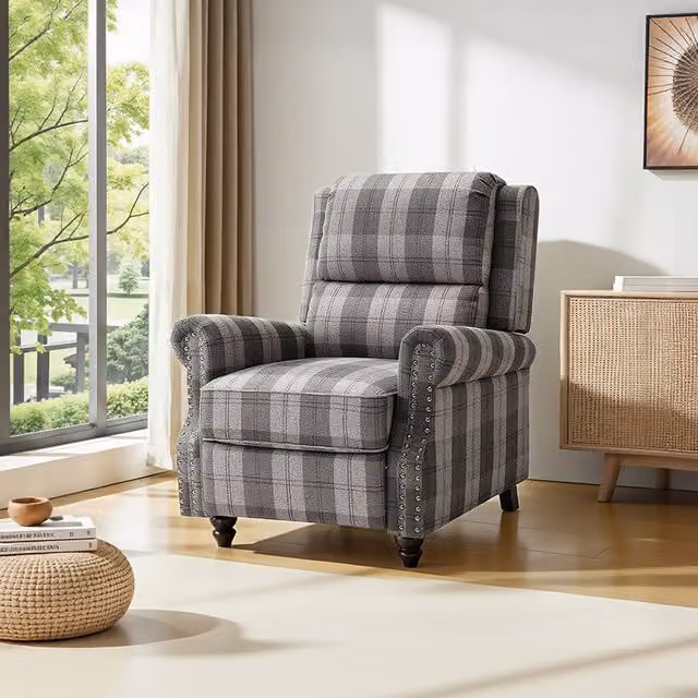 Livingandhome Modern Striped Fabric Relax Recliner Armchair in Grey, Blue and White