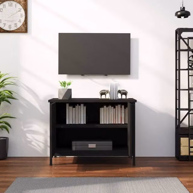 Berkfield Home Modern Black TV Cabinet with Doors, W/D/H: 60 x 35 x 45 cm