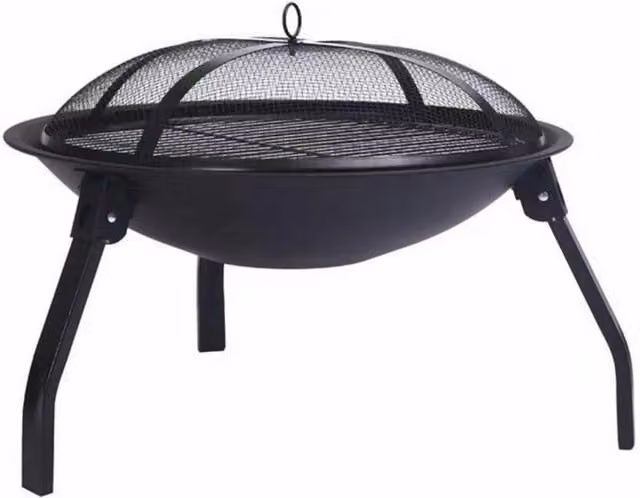 Oakland Small Round Foldable Steel Fire Pit Fire Bowl in Black