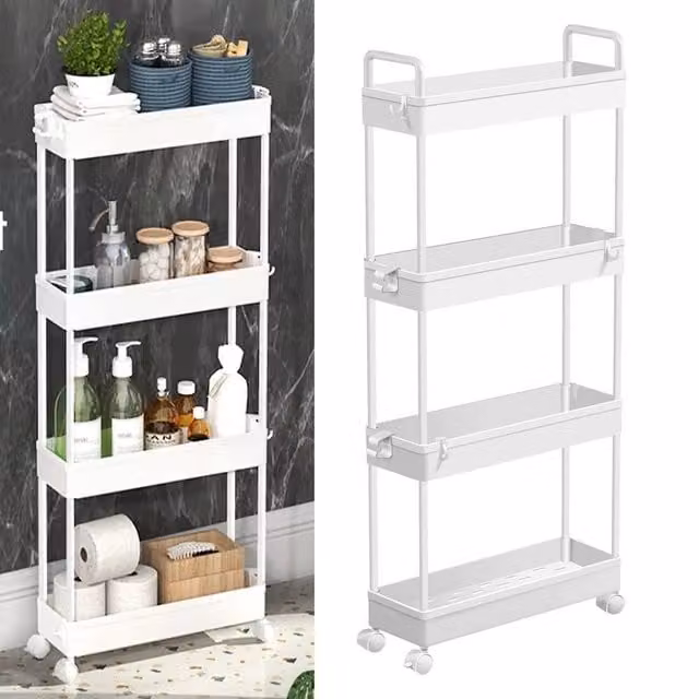 NESTLUNE 4 Tier Slim Kitchen and Bathroom Storage Trolley, White, H 100 cm x W 15 cm x D 15 cm – 1