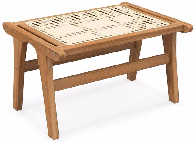 Kelvenix Rectangular Ottoman Footstool in Natural Teak and Rattan – 1