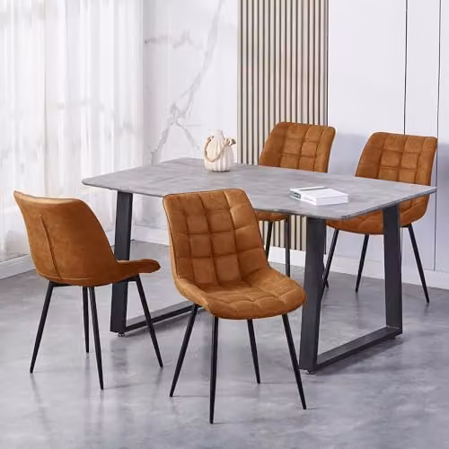 MCC Direct Alba Set of 2 Faux Matte Suede Leather Dining Chairs with Metal Legs in Tan – 2