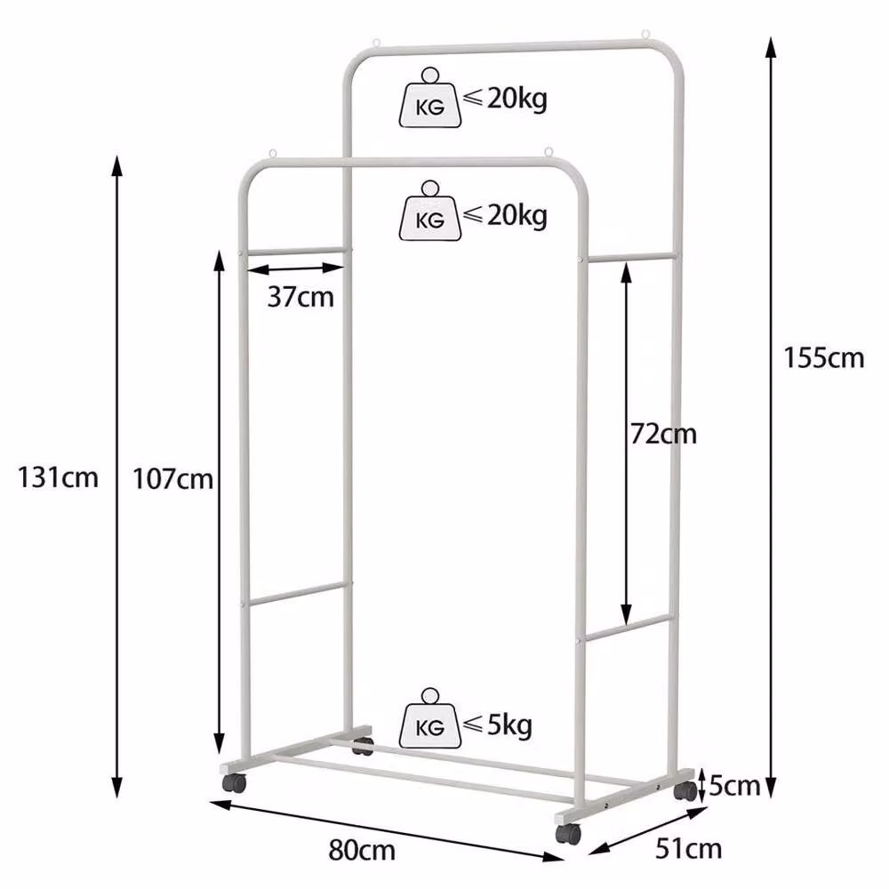 KORVIXA Heavy Duty Metal Clothes Rail in Matt White – 2