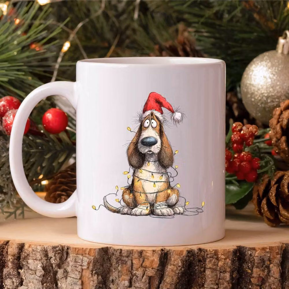 60 Second Makeover Basset Hound Christmas Lights Ceramic Mug in White – 2